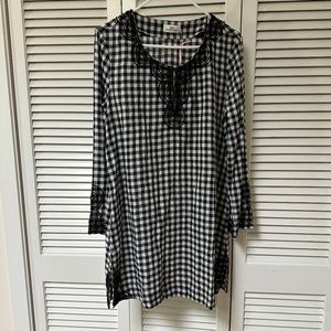 Vineyard Vines Beaded Gingham Check Long Sleeve Shift Dress Medium NWT